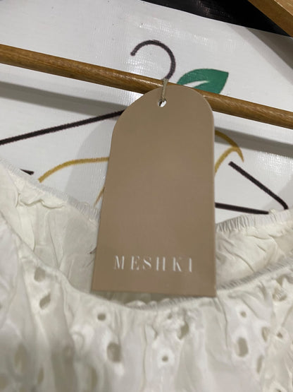 MESHKI |L| BUST 18| A46| WHITE EYELET EMBROIDERED OFF-SHOULDER TECHNICAL UTILITY CROP TOP