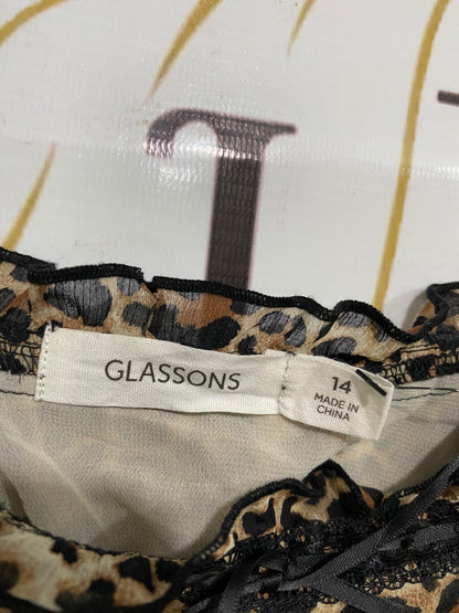 GLASSONS |M| BUST 14| A46| LEOPARD-PRINT RUFFLED STRAP TECHNICAL UTILITY CROP TOP