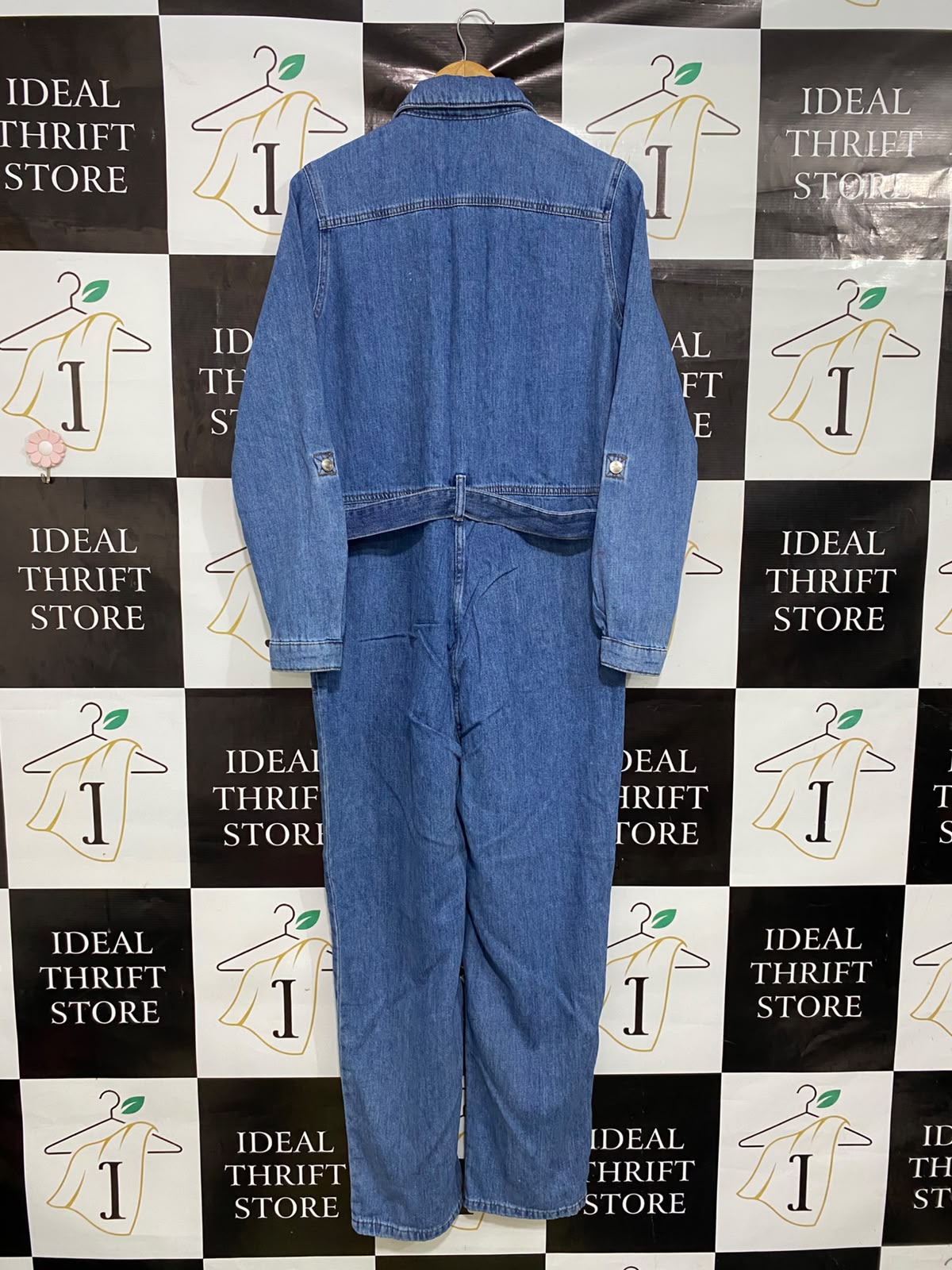 PAPAYA |L| BUST 20| A46| MEDIUM-WASH DENIM TIE-WAIST UTILITY JUMPSUIT