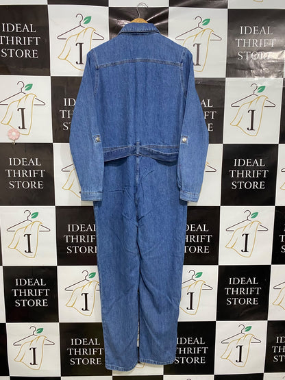 PAPAYA |L| BUST 20| A46| MEDIUM-WASH DENIM TIE-WAIST UTILITY JUMPSUIT