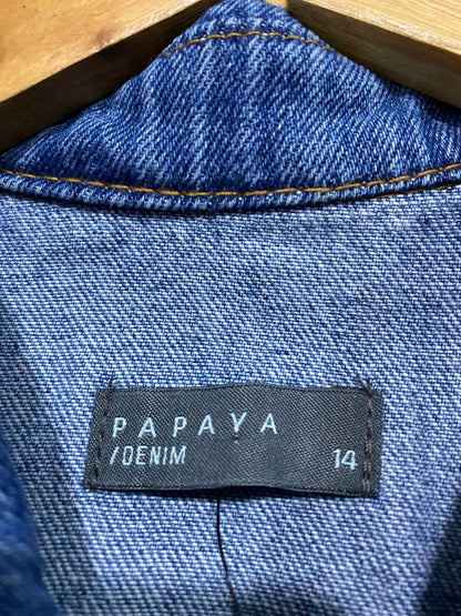 PAPAYA |L| BUST 20| A46| MEDIUM-WASH DENIM TIE-WAIST UTILITY JUMPSUIT