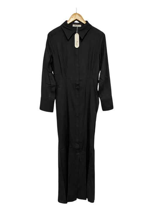BEAUTE |M| BUST 18| A47| SOLID BLACK SHIRT-STYLE TECHNICAL UTILITY MAXI DRESS
