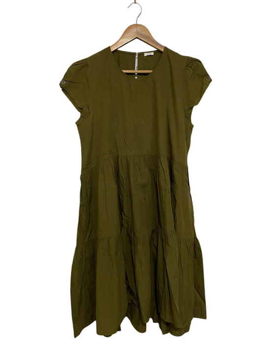 NEXT |M| BUST 19| A47| OLIVE GREEN TIERED CAP-SLEEVE TECHNICAL UTILITY MIDI DRESS