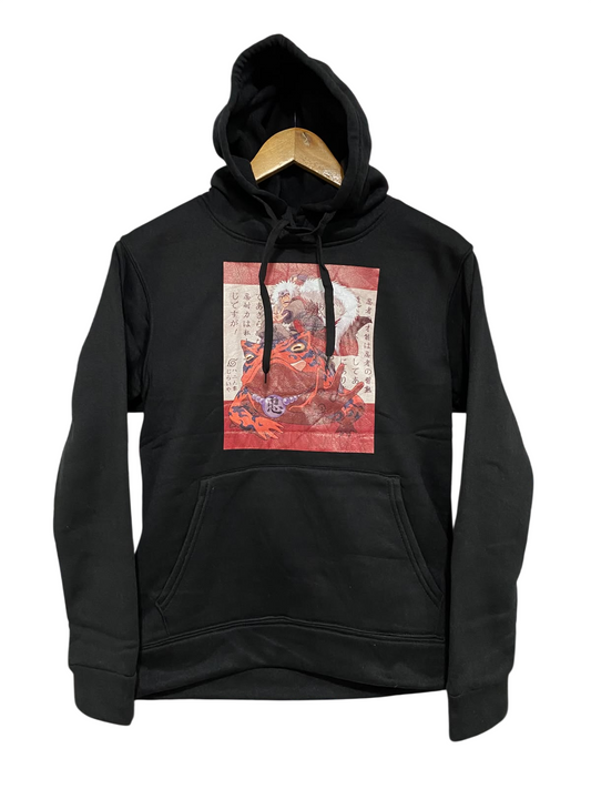 |S| BUST 18| A47| BLACK JIRAIYA ANIME GRAPHIC TECHNICAL UTILITY HOODIE