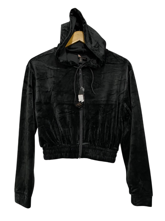 PINK VANILLA |S| BUST 20| A47| BLACK VELOUR CROPPED ZIP-UP TECHNICAL UTILITY HOODIE