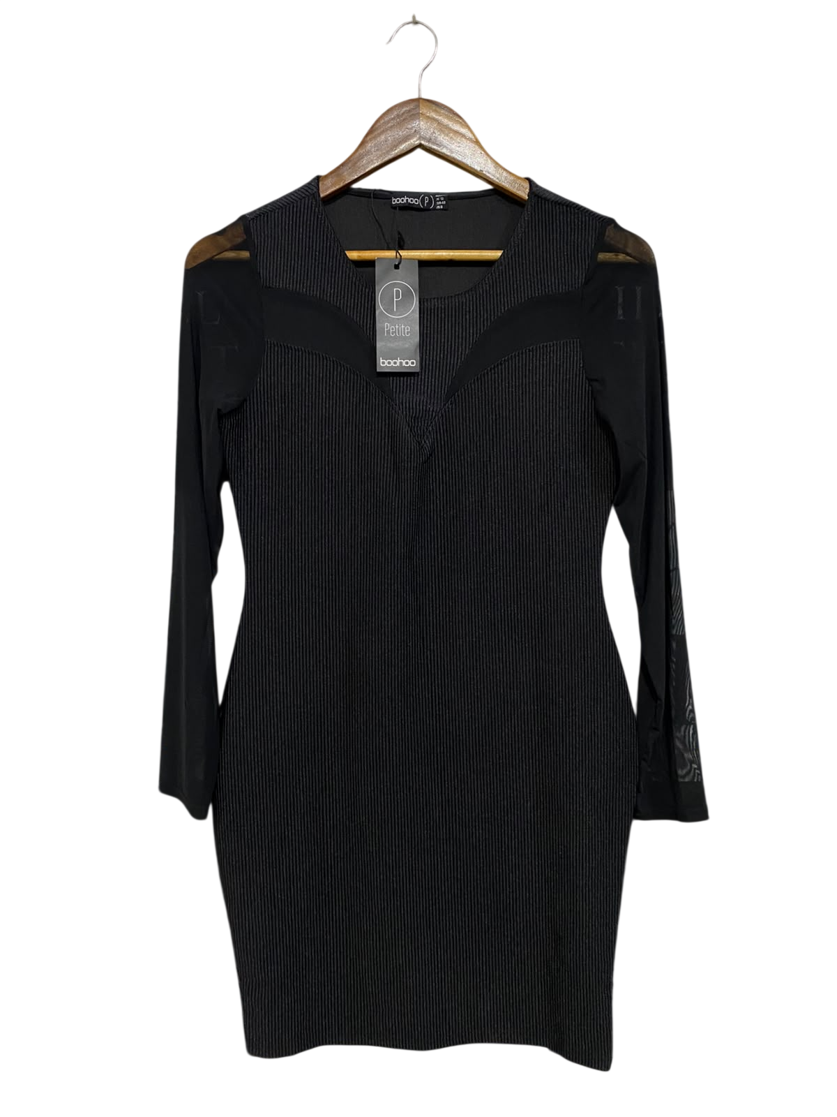 BOOHOO |M| BUST 16| A47| BLACK MESH-PANEL RIBCAGE TECHNICAL UTILITY DRESS