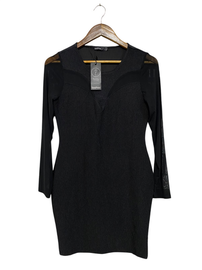 BOOHOO |M| BUST 16| A47| BLACK MESH-PANEL RIBCAGE TECHNICAL UTILITY DRESS