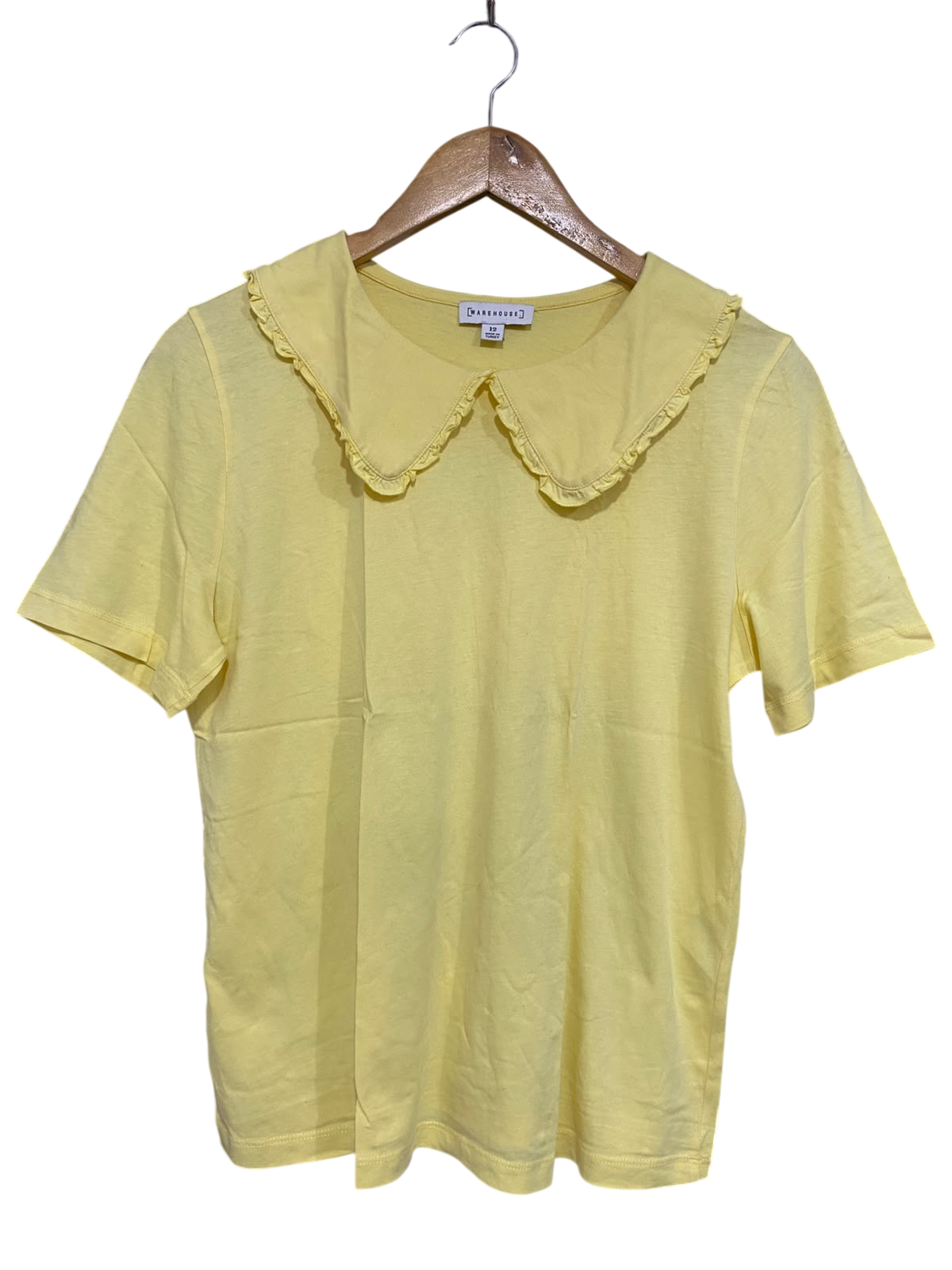 WARE HOUSE |M| BUST 19| A47| PASTEL YELLOW RUFFLED PETER PAN COLLAR TECHNICAL UTILITY TEE