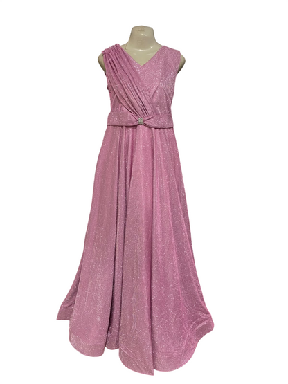 |S| BUST 16| A47| PINK SPARKLE PLEATED DRAPED TECHNICAL UTILITY MAXI DRESS