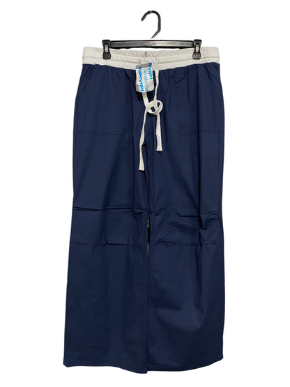 VALLEY GIRL |XL| WAIST 34| A48| NAVY BLUE ELASTICATED DRAWSTRING WIDE-LEG TECHNICAL UTILITY TROUSERS