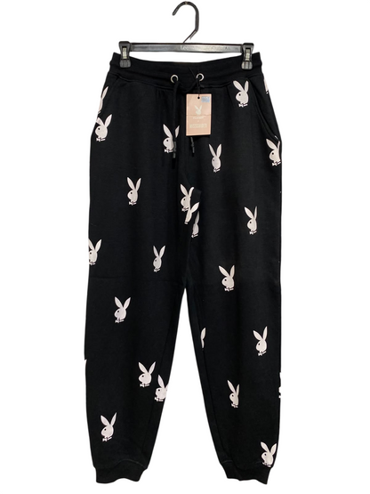 MISSGUIDED |S| WAIST 26| A48| BLACK PLAYBOY BUNNY-PRINT TECHNICAL UTILITY SWEATPANTS