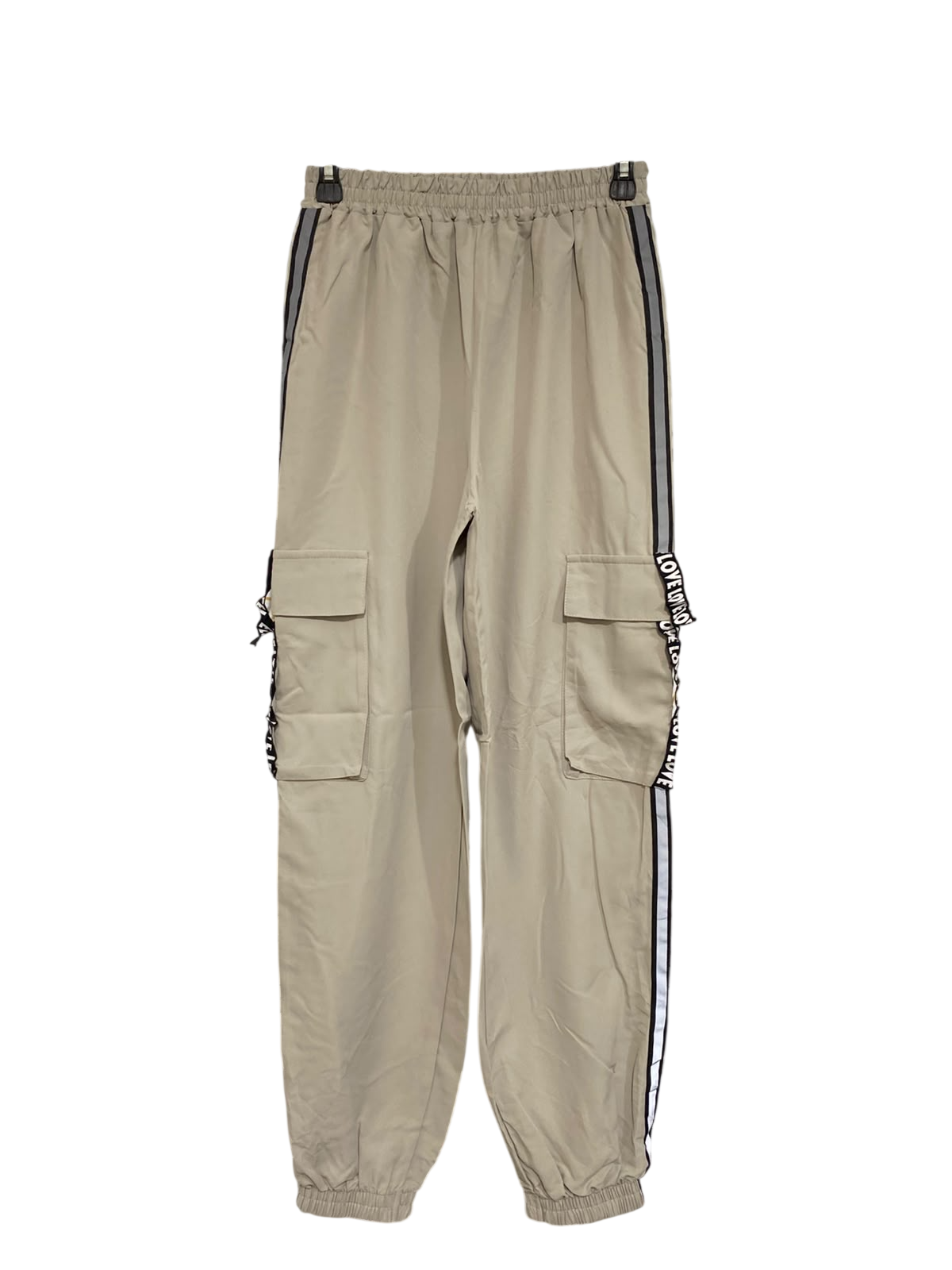 SHEIN |S| WAIST 26| A48| BEIGE SIDE-STRIPE CARGO TECHNICAL UTILITY JOGGERS