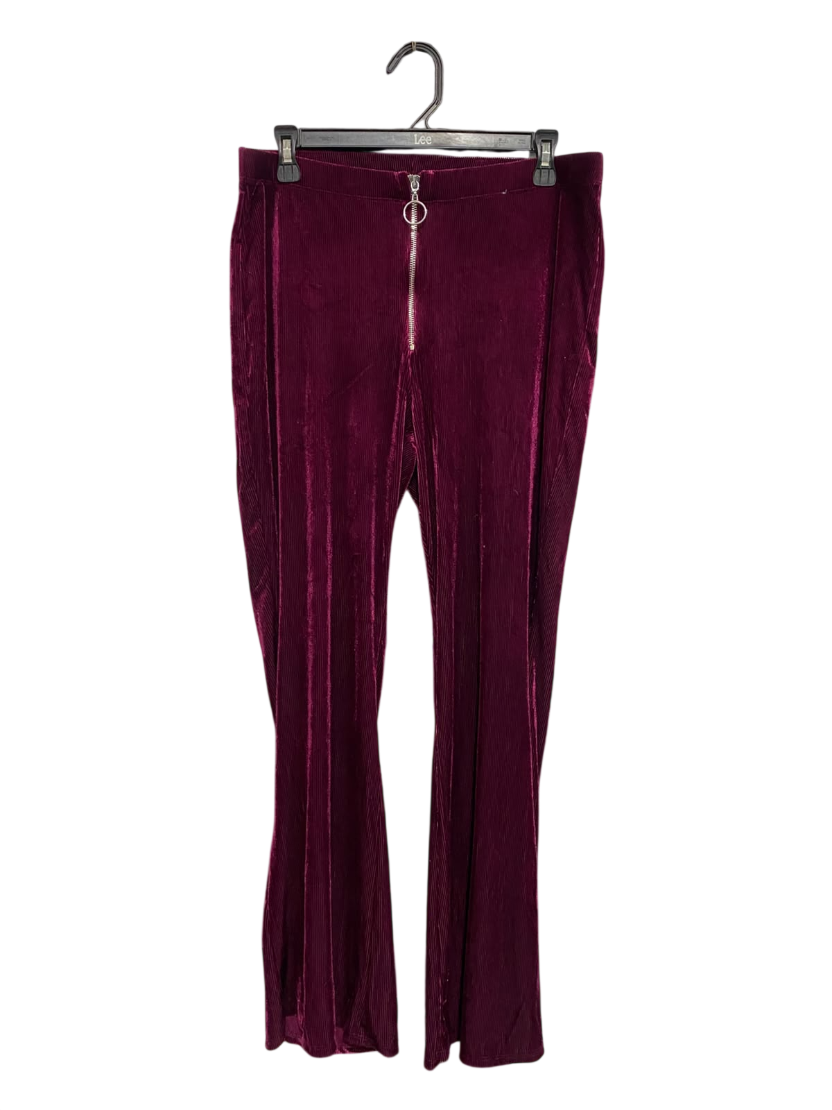 PRIMARK |M| WAIST 32| A48| BURGUNDY VELVET ZIP-FRONT FLARE TECHNICAL UTILITY TROUSERS