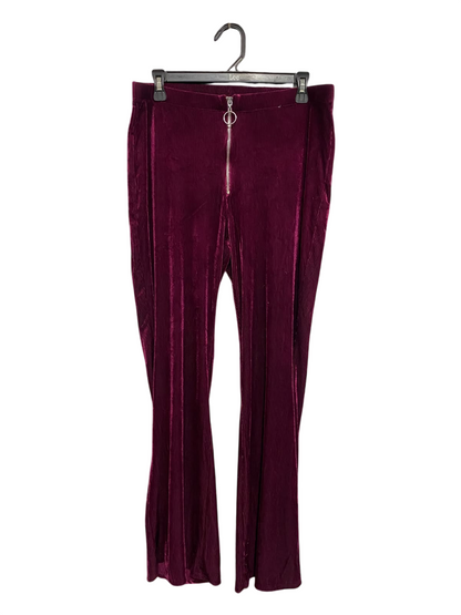 PRIMARK |M| WAIST 32| A48| BURGUNDY VELVET ZIP-FRONT FLARE TECHNICAL UTILITY TROUSERS