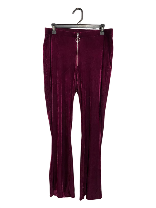 PRIMARK |M| WAIST 32| A48| BURGUNDY VELVET ZIP-FRONT FLARE TECHNICAL UTILITY TROUSERS