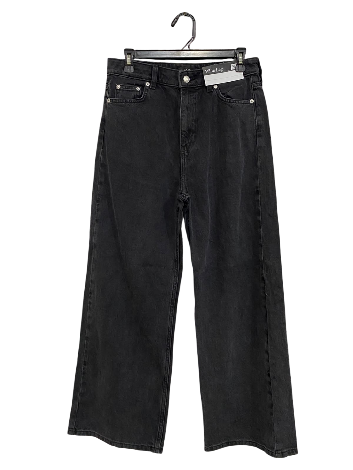 F&F |L |WAIST 30| A48| WASHED BLACK DENIM WIDE-LEG TECHNICAL UTILITY JEANS