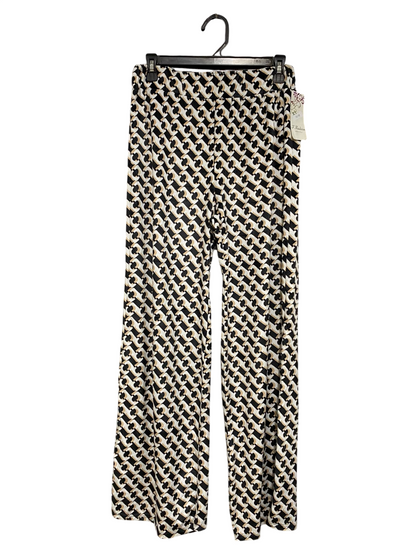 F FASHION |M| WAIST 28| A48| BLACK, BEIGE, AND WHITE GEOMETRIC-PRINT ELASTICATED WIDE-LEG TECHNICAL UTILITY TROUSERS
