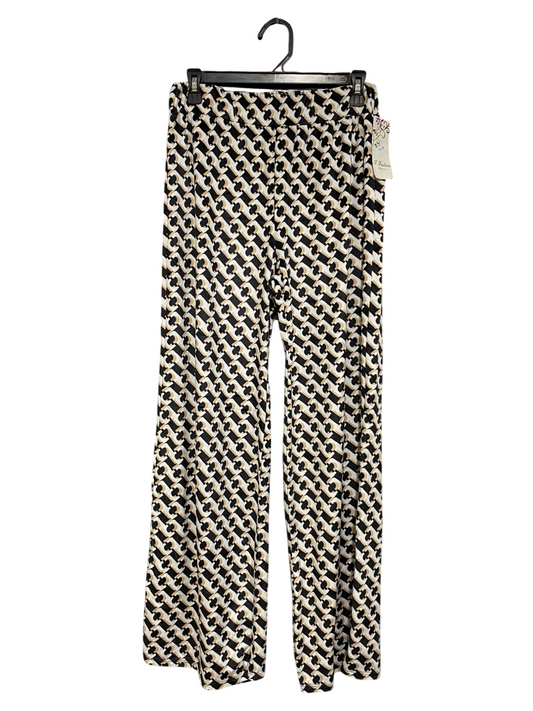 F FASHION |M| WAIST 28| A48| BLACK, BEIGE, AND WHITE GEOMETRIC-PRINT ELASTICATED WIDE-LEG TECHNICAL UTILITY TROUSERS