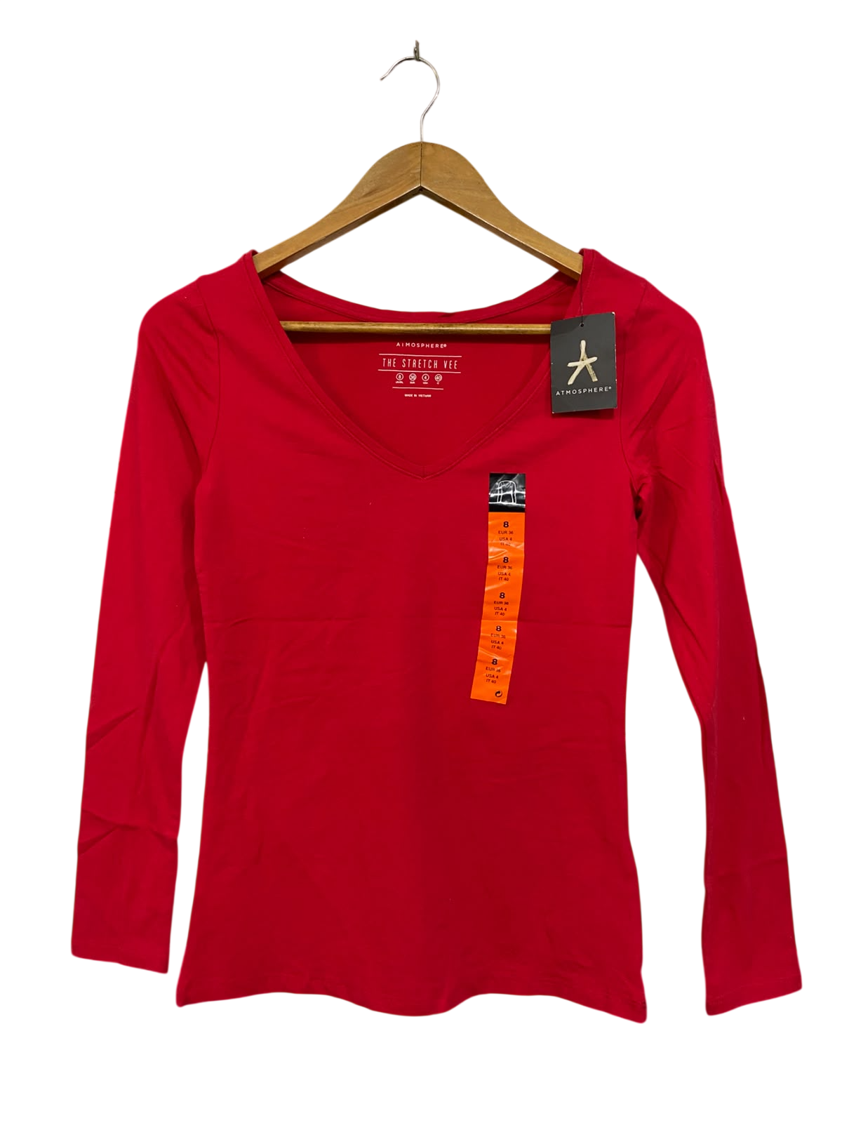 ATMOSPHERE |S| BUST 15| A48| RED V-NECK LONG-SLEEVE TECHNICAL UTILITY STRETCH TEE