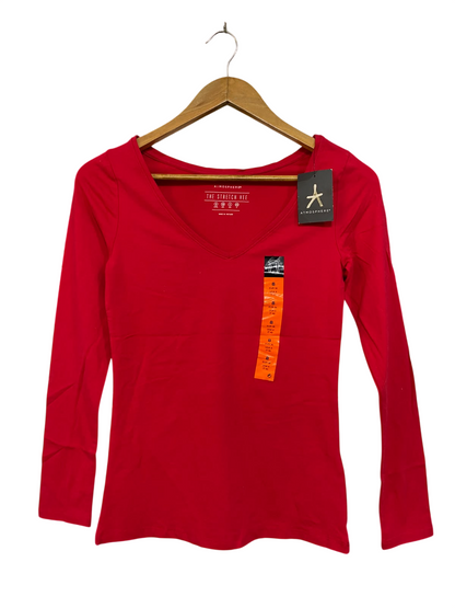 ATMOSPHERE |S| BUST 15| A48| RED V-NECK LONG-SLEEVE TECHNICAL UTILITY STRETCH TEE