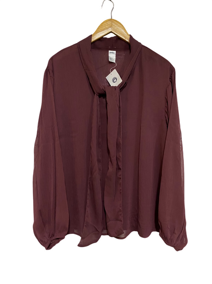 ANKO |XL| BUST 24| A48| BURGUNDY TIE-NECK LONG-SLEEVE TECHNICAL UTILITY BLOUSE