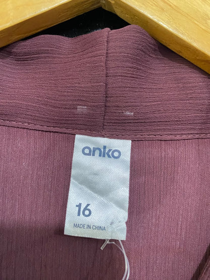 ANKO |XL| BUST 24| A48| BURGUNDY TIE-NECK LONG-SLEEVE TECHNICAL UTILITY BLOUSE