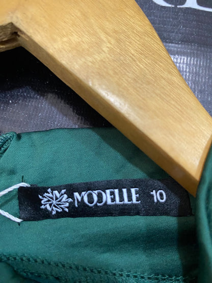 MODLLE |M| BUST 20| A48| EMERALD GREEN SATIN DRAPED-NECK TECHNICAL UTILITY BLOUSE