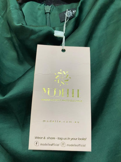 MODLLE |M| BUST 20| A48| EMERALD GREEN SATIN DRAPED-NECK TECHNICAL UTILITY BLOUSE