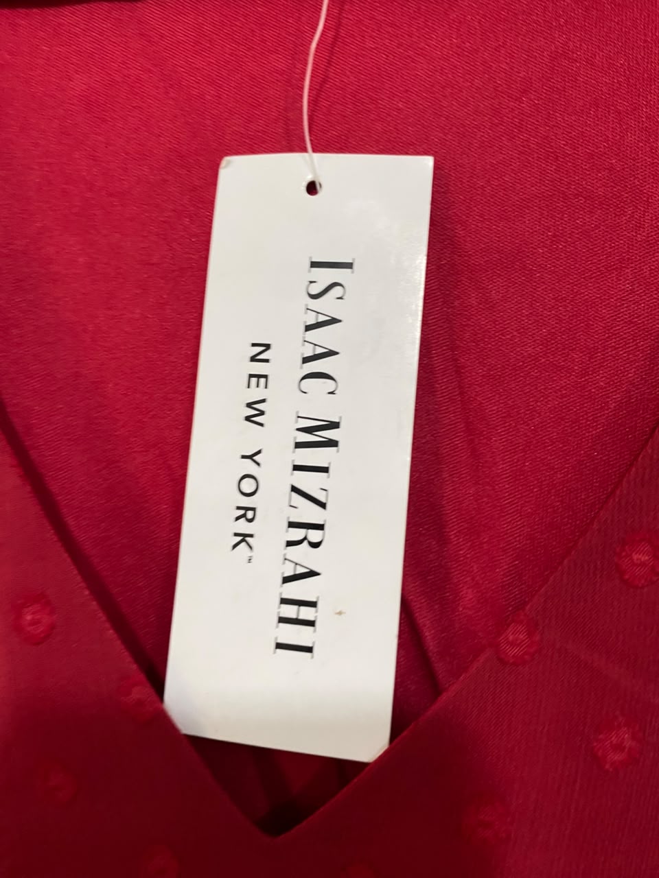 ISAAC MIZRAHI |XL| BUST 21| A48| CRIMSON SWISS-DOT LONG-SLEEVE TECHNICAL UTILITY MIDI DRESS