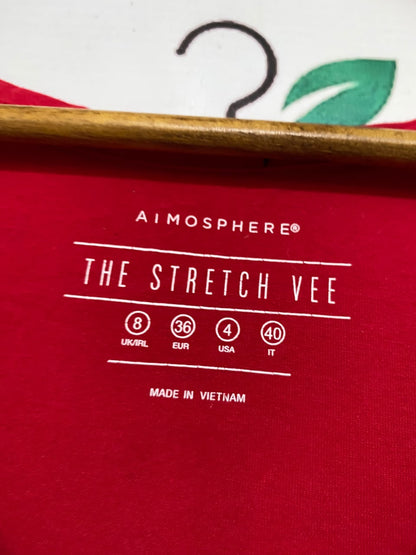 ATMOSPHERE |S| BUST 15| A48| RED V-NECK LONG-SLEEVE TECHNICAL UTILITY STRETCH TEE