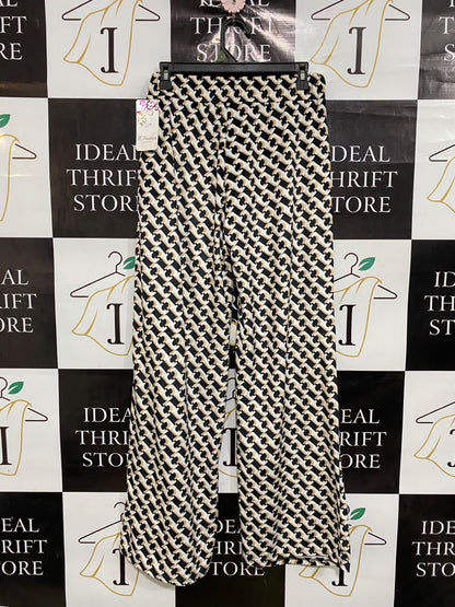 F FASHION |M| WAIST 28| A48| BLACK, BEIGE, AND WHITE GEOMETRIC-PRINT ELASTICATED WIDE-LEG TECHNICAL UTILITY TROUSERS