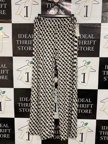 F FASHION |M| WAIST 28| A48| BLACK, BEIGE, AND WHITE GEOMETRIC-PRINT ELASTICATED WIDE-LEG TECHNICAL UTILITY TROUSERS