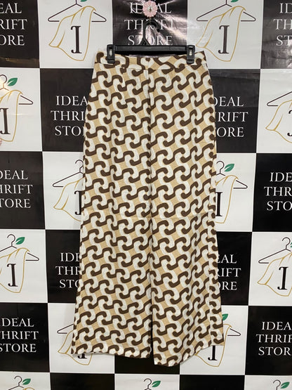SEED |M| WAIST 28| A48| BROWN-AND-BEIGE ABSTRACT PATTERN TAILORED WIDE-LEG TECHNICAL UTILITY TROUSERS
