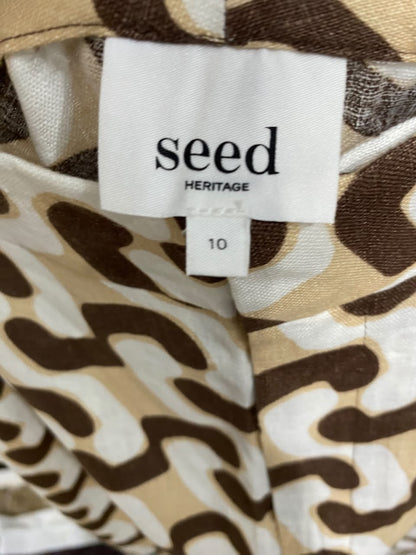 SEED |M| WAIST 28| A48| BROWN-AND-BEIGE ABSTRACT PATTERN TAILORED WIDE-LEG TECHNICAL UTILITY TROUSERS