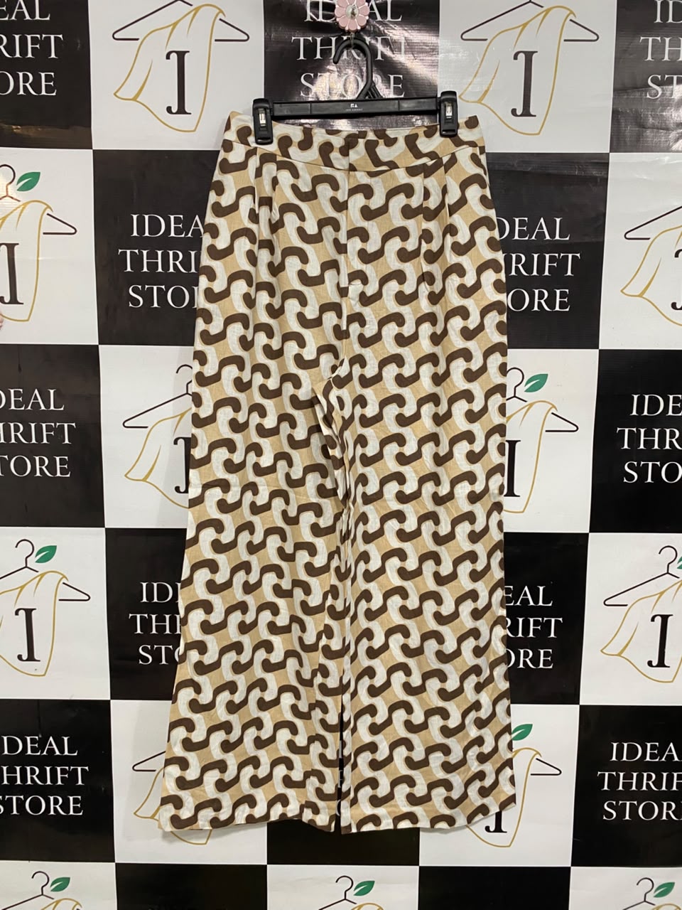 SEED |M| WAIST 28| A48| BROWN-AND-BEIGE ABSTRACT PATTERN TAILORED WIDE-LEG TECHNICAL UTILITY TROUSERS