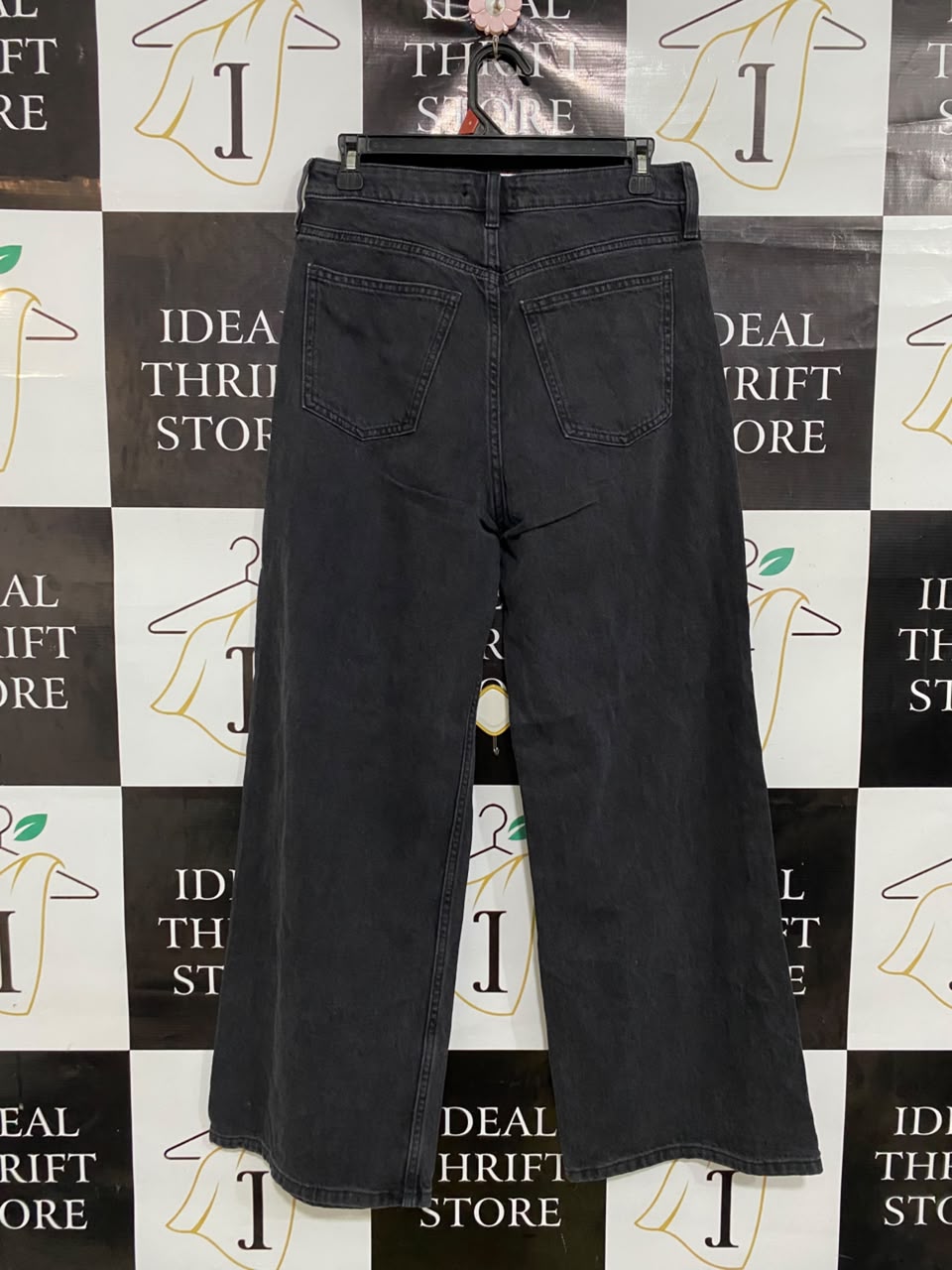 F&F |L |WAIST 30| A48| WASHED BLACK DENIM WIDE-LEG TECHNICAL UTILITY JEANS
