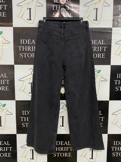 F&F |L |WAIST 30| A48| WASHED BLACK DENIM WIDE-LEG TECHNICAL UTILITY JEANS