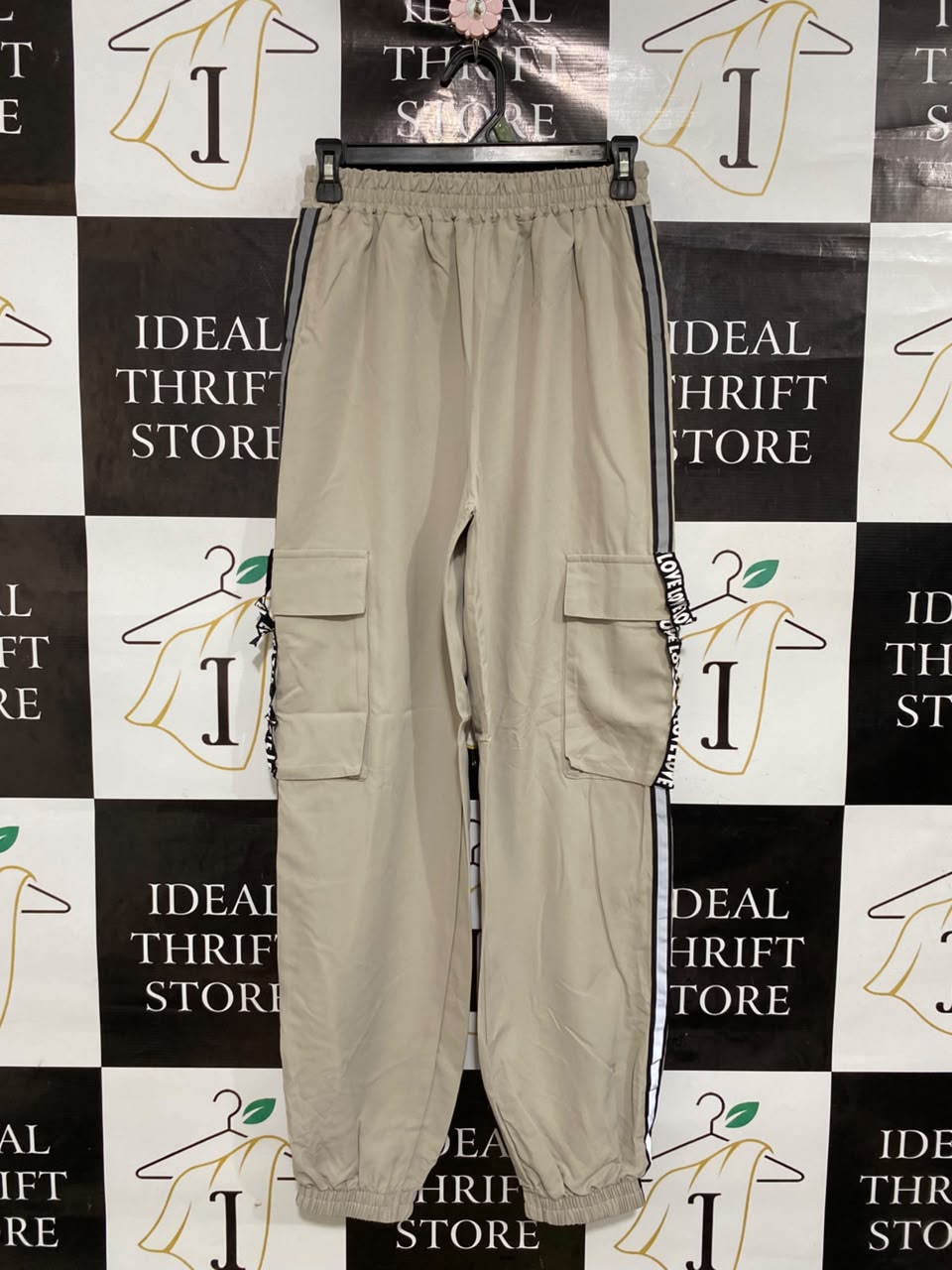 SHEIN |S| WAIST 26| A48| BEIGE SIDE-STRIPE CARGO TECHNICAL UTILITY JOGGERS