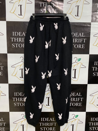 MISSGUIDED |S| WAIST 26| A48| BLACK PLAYBOY BUNNY-PRINT TECHNICAL UTILITY SWEATPANTS