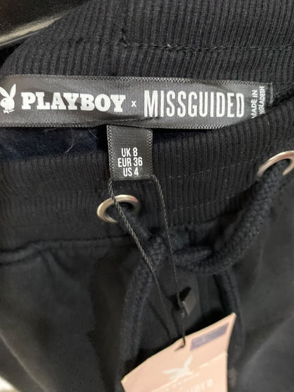 MISSGUIDED |S| WAIST 26| A48| BLACK PLAYBOY BUNNY-PRINT TECHNICAL UTILITY SWEATPANTS