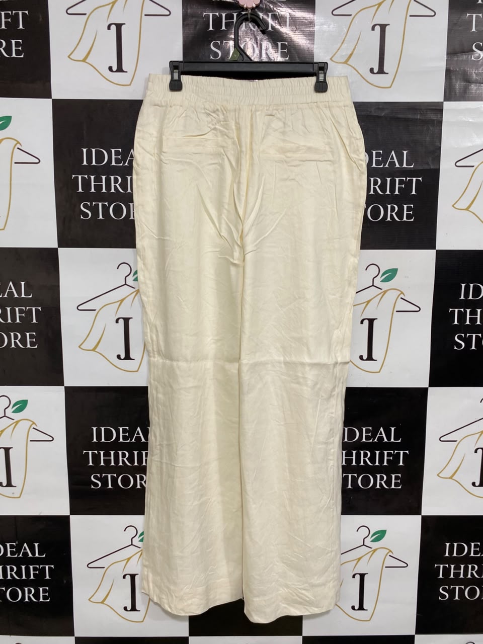 DISSH |L| WAIST 30| A48| CREAM HIGH-WAIST SEAMED WIDE-LEG TECHNICAL UTILITY TROUSERS