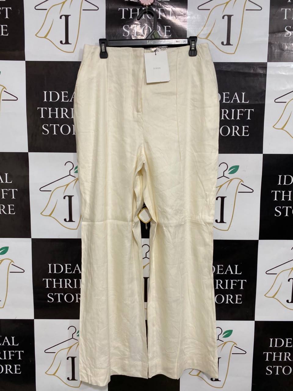 DISSH |L| WAIST 30| A48| CREAM HIGH-WAIST SEAMED WIDE-LEG TECHNICAL UTILITY TROUSERS