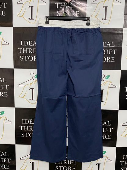 VALLEY GIRL |XL| WAIST 34| A48| NAVY BLUE ELASTICATED DRAWSTRING WIDE-LEG TECHNICAL UTILITY TROUSERS