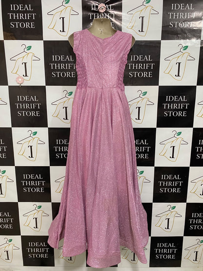 |S| BUST 16| A47| PINK SPARKLE PLEATED DRAPED TECHNICAL UTILITY MAXI DRESS