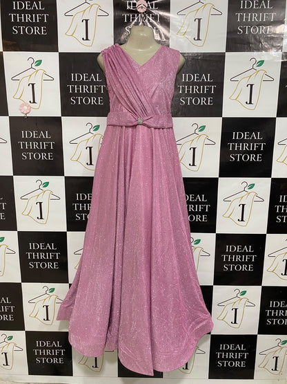 |S| BUST 16| A47| PINK SPARKLE PLEATED DRAPED TECHNICAL UTILITY MAXI DRESS