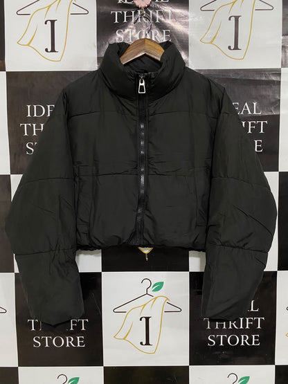 PUFFIT |S| BUST 23| A47| BLACK CROPPED PUFFER TECHNICAL UTILITY JACKET