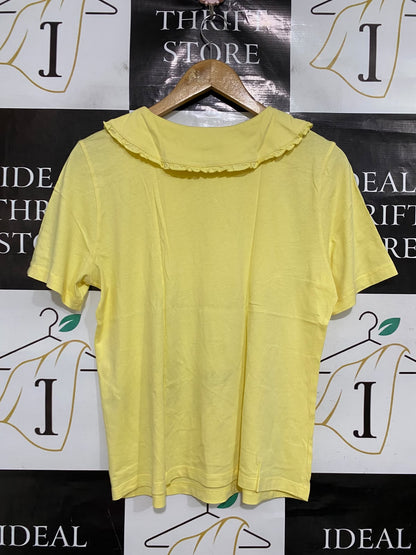 WARE HOUSE |M| BUST 19| A47| PASTEL YELLOW RUFFLED PETER PAN COLLAR TECHNICAL UTILITY TEE