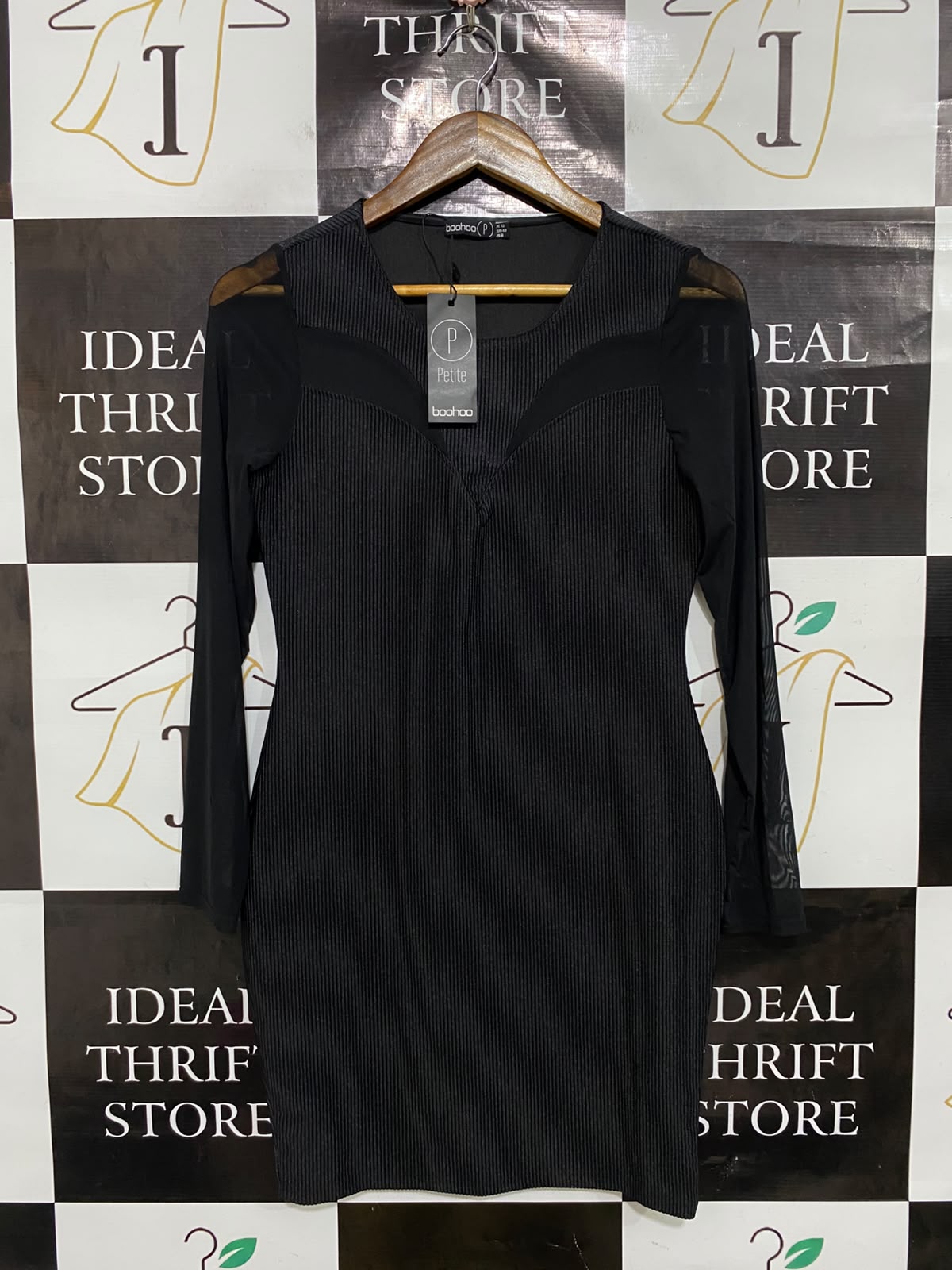 BOOHOO |M| BUST 16| A47| BLACK MESH-PANEL RIBCAGE TECHNICAL UTILITY DRESS