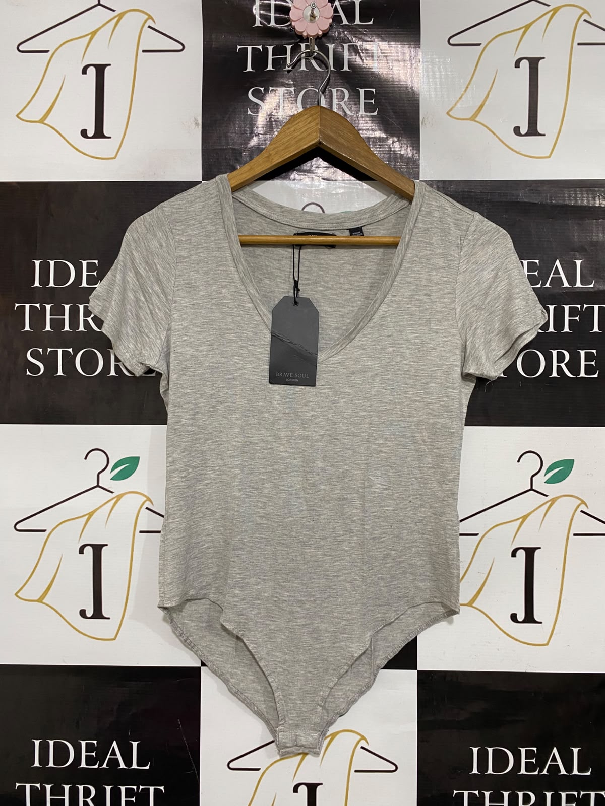 BRAVE SOUL |M| BUST 16| A47| GREY HEATHERED V-NECK TECHNICAL UTILITY BODYSUIT