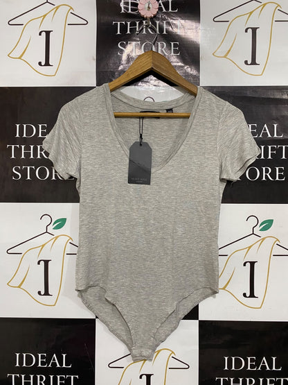 BRAVE SOUL |M| BUST 16| A47| GREY HEATHERED V-NECK TECHNICAL UTILITY BODYSUIT